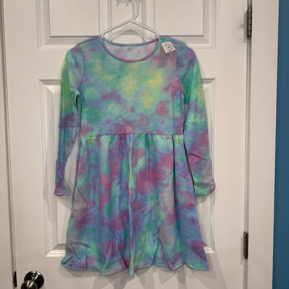 The Childrens Place Girls Tie Dye Waffle Knit Long Sleeve Dress Size L 10/12